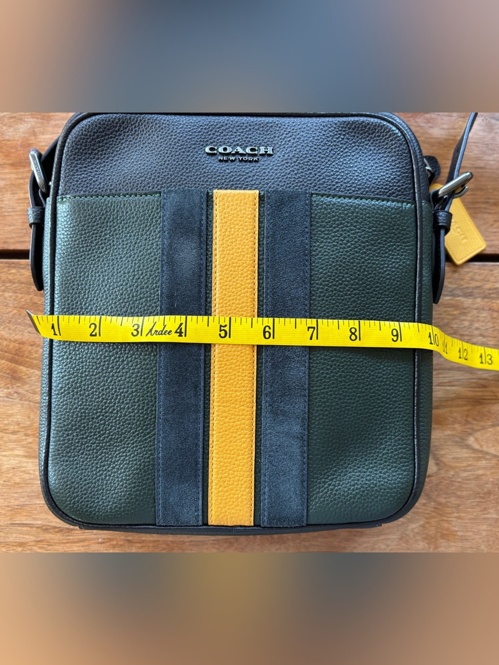 COACH Hudson Crossbody 21 Varsity Stripe Leather Messenger Bag - Picture 8 of 16